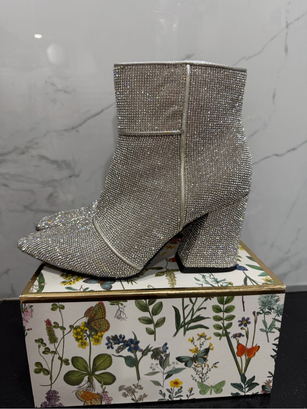 a new day Silver Crystal-Embellished Block Heel Ankle Boots